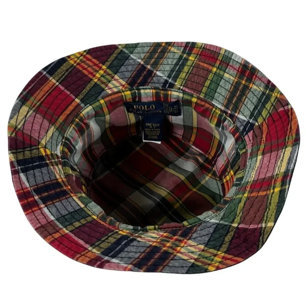 Polo Ralph Lauren Kid's Bucket Hat - Navy Blue W/ Plaid Interior - Size 4-7